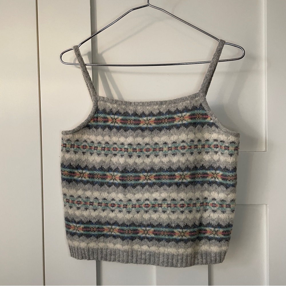 Ralph Lauren Gray Lambswool Multicolor Patterned Tank Top